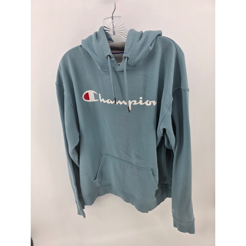 Champion Mens Blue Script Logo Pullover Hoodie Sweatshirt XL 3022
